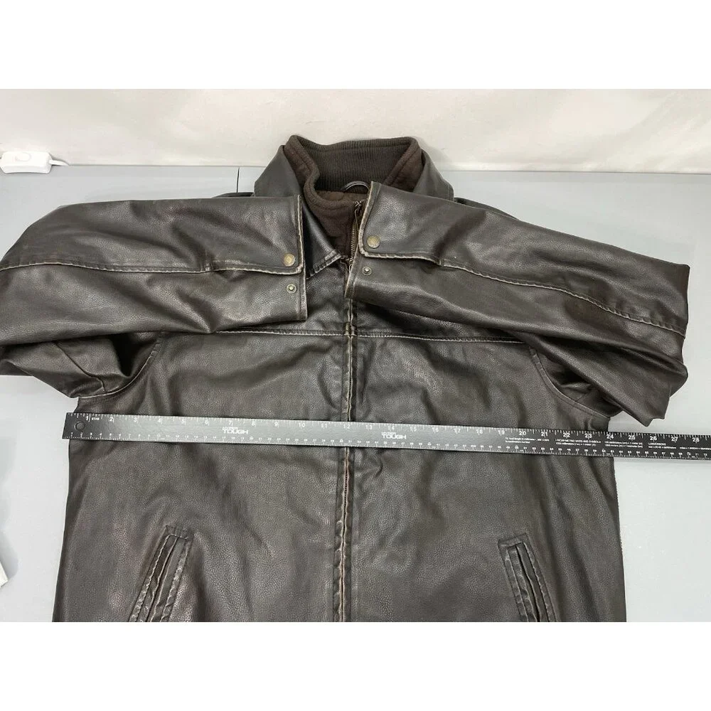 Columbia Faux Leather Bomber Jacket Aviator Distressed Full Zip Brown Mens L